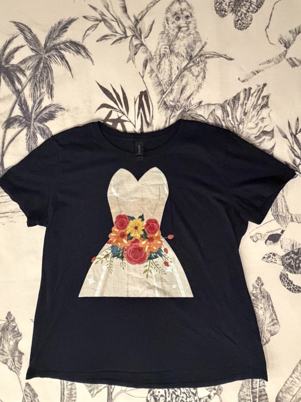 Floral Dress Graphic T-Shirt Black Bridal Bridesmaid Wedding Getting Ready